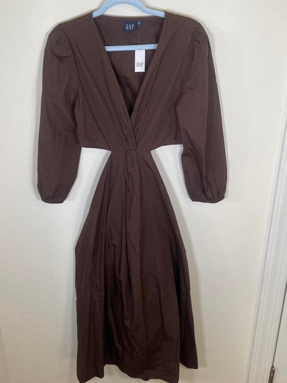 Gap Brown V Neck Midi Dress with Cut Outs and 3/4th Sleeves